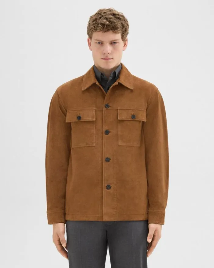 Outerwear Men Theory Closson Military Jacket In Suede Teak