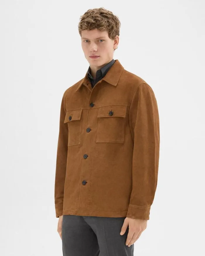 Outerwear Men Theory Closson Military Jacket In Suede Teak Outerwear Men Theory Closson Military Jacket In Suede Teak