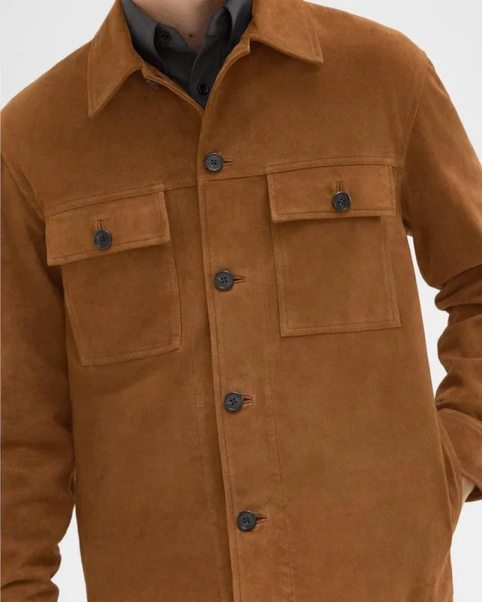 Outerwear Men Theory Closson Military Jacket In Suede Teak Outerwear Men Theory Closson Military Jacket In Suede Teak