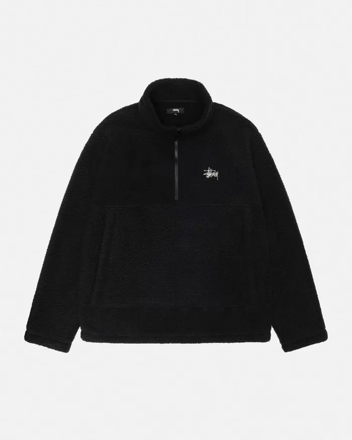 Outerwear MenWomen Stussy POLAR FLEECE HALF ZIP MOCK NECK Black