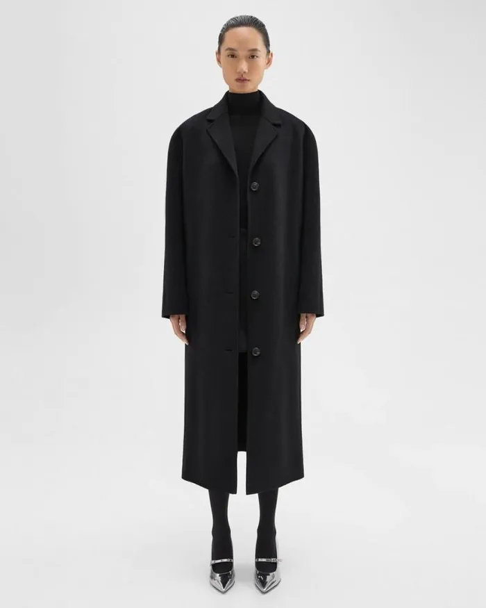 Outerwear Women Theory Belted Coat In DoubleFace WoolCashmere Black