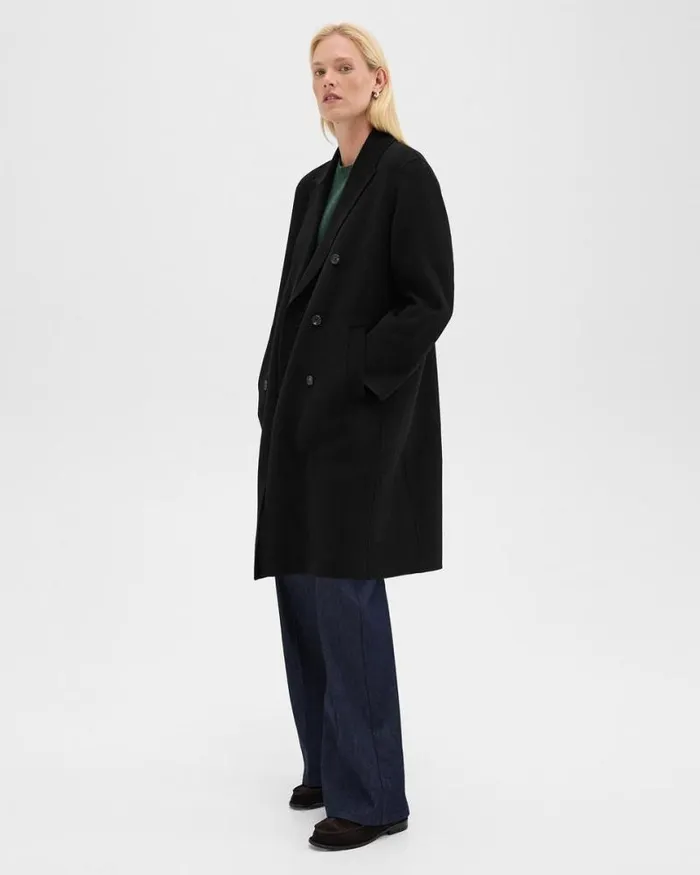 Outerwear Women Theory DoubleBreasted Coat In DoubleFace WoolCashmere Black