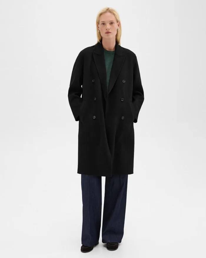 Outerwear Women Theory DoubleBreasted Coat In DoubleFace WoolCashmere Black