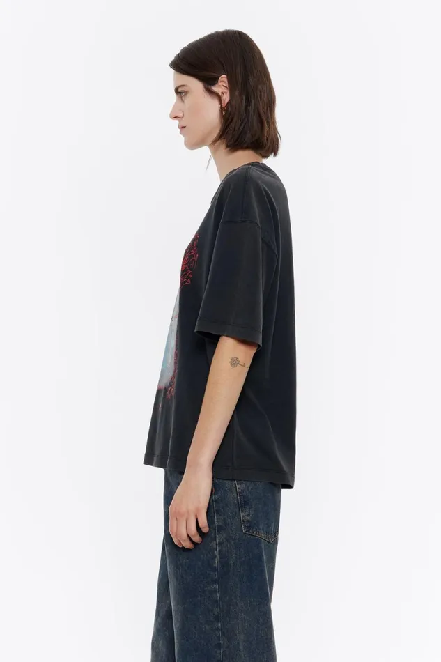 Oversize Black Logo Tshirt Washed Black Women Bimba Y Lola TShirts