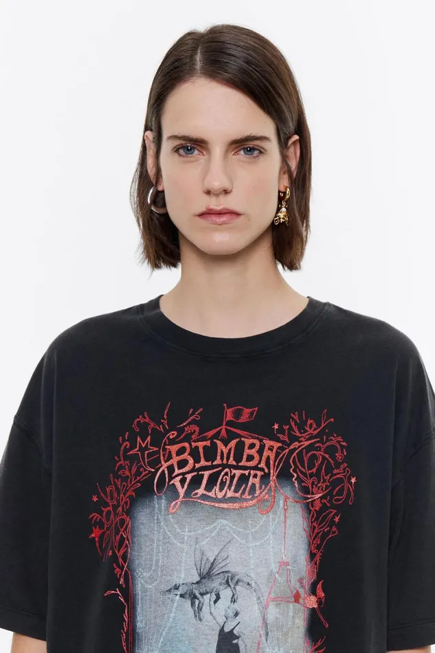 Oversize Black Logo Tshirt Washed Black Women Bimba Y Lola TShirts