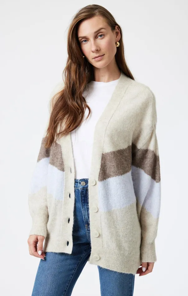 Oversized Cardigan In Taupe Grey Stripe Women Mavi Jeans Sweaters Oversized Cardigan In Taupe Grey Stripe Women Mavi Jeans Sweaters