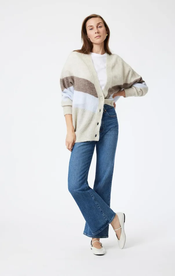 Oversized Cardigan In Taupe Grey Stripe Women Mavi Jeans Sweaters Oversized Cardigan In Taupe Grey Stripe Women Mavi Jeans Sweaters