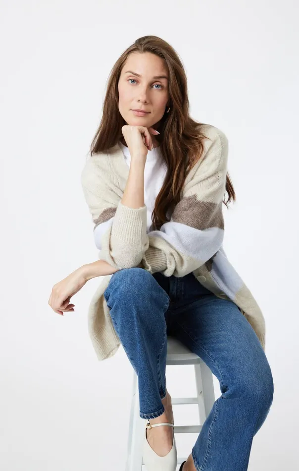 Oversized Cardigan In Taupe Grey Stripe Women Mavi Jeans Sweaters Oversized Cardigan In Taupe Grey Stripe Women Mavi Jeans Sweaters
