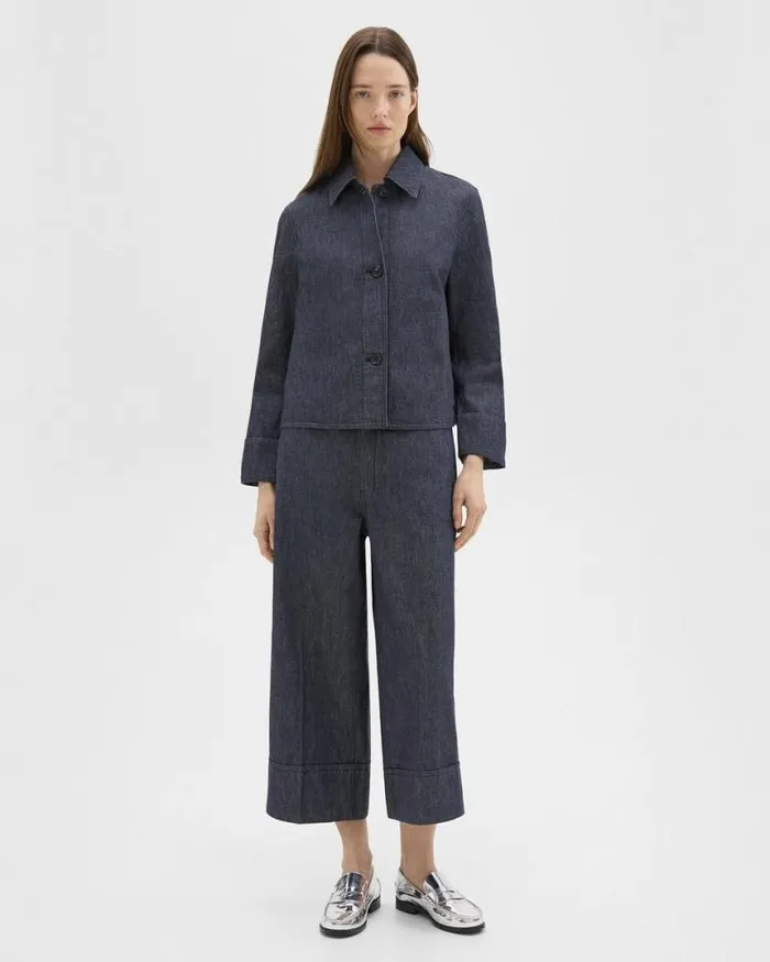 Pants Women Theory Cuffed Capri Jean In Crisp Denim Indigo