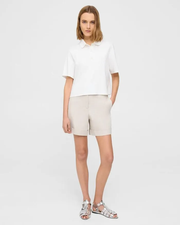 Pants Women Theory Cuffed Short In Stretch Cotton Twill Sand