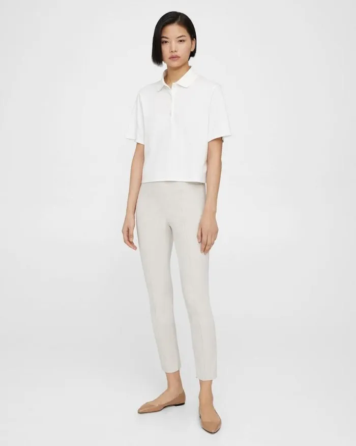 Pants Women Theory Pintucked Slim Pant In Stretch Cotton Sand