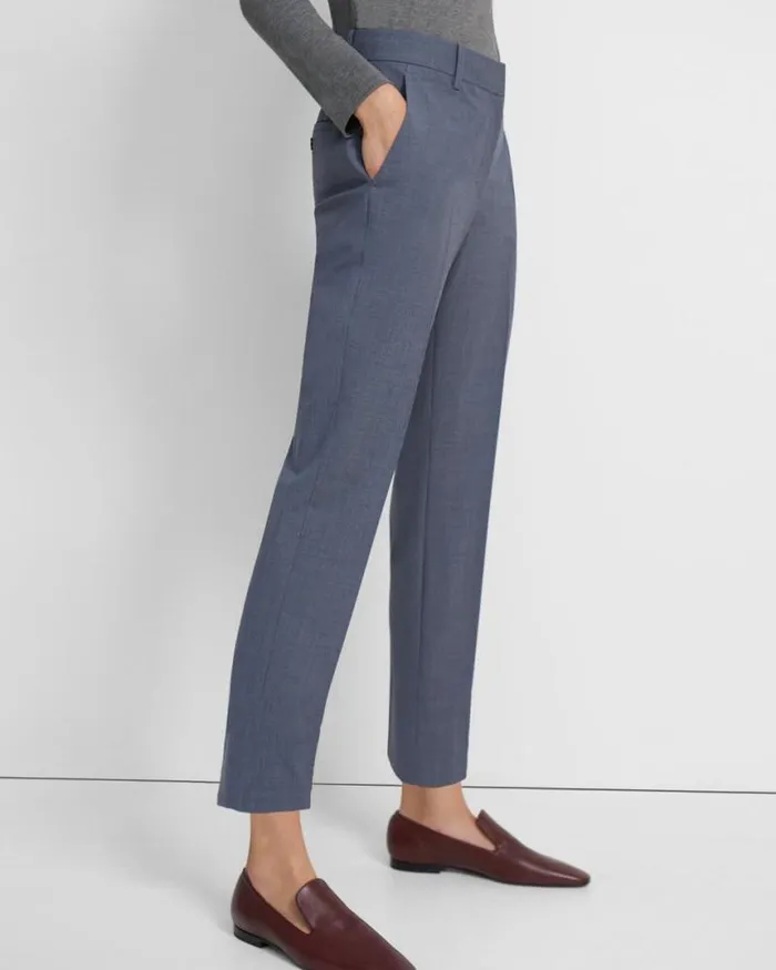Pants Women Theory Treeca Pant In Good Wool Blue Grey Melange