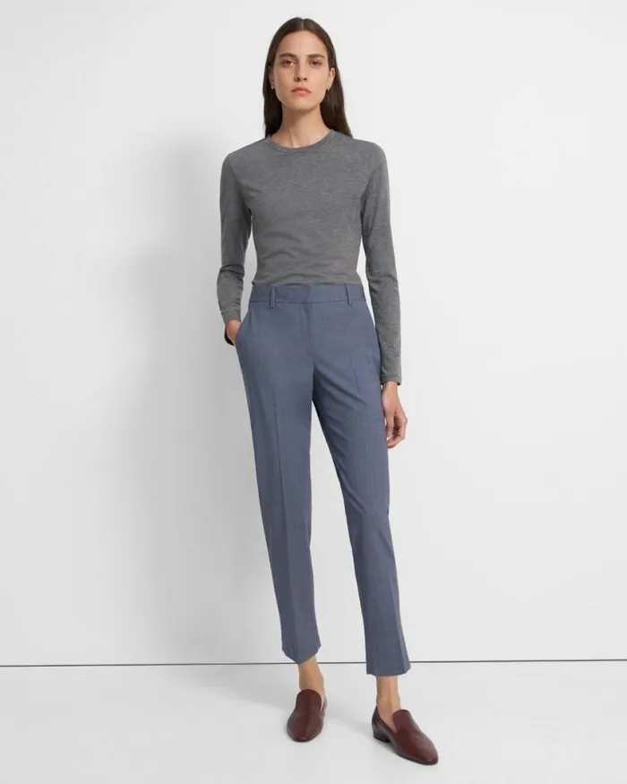 Pants Women Theory Treeca Pant In Good Wool Blue Grey Melange