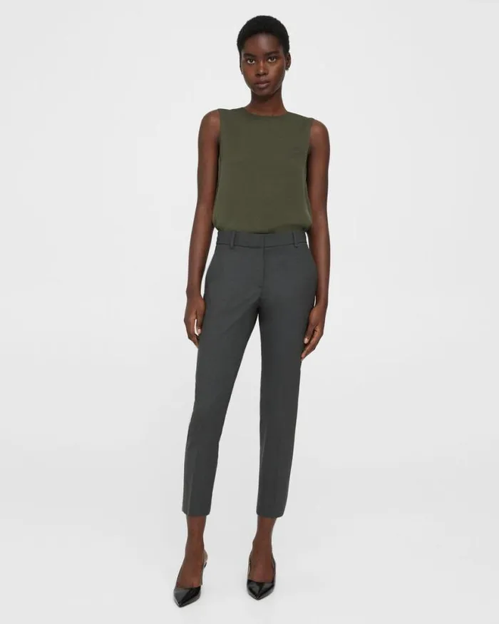 Pants Women Theory Treeca Pant In Good Wool Deep Green