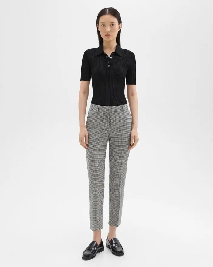 Pants Women Theory Treeca Pant In Plaid Stretch Wool Black Multi