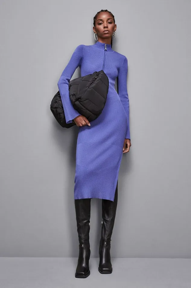Patrizia Pepe Dresses Ribbed Wool Midi Dress Blue 8211 Women