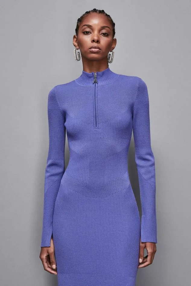 Patrizia Pepe Dresses Ribbed Wool Midi Dress Blue 8211 Women