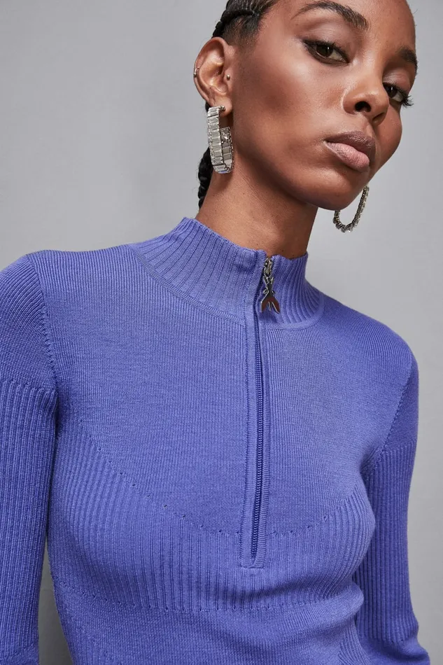 Patrizia Pepe Dresses Ribbed Wool Midi Dress Blue 8211 Women