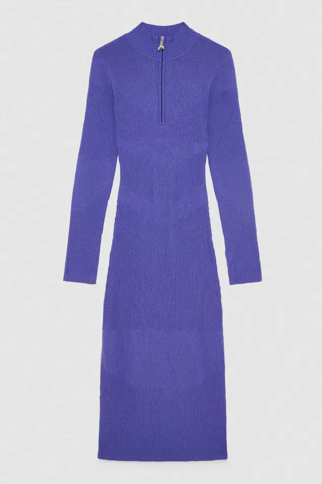 Patrizia Pepe Dresses Ribbed Wool Midi Dress Blue 8211 Women