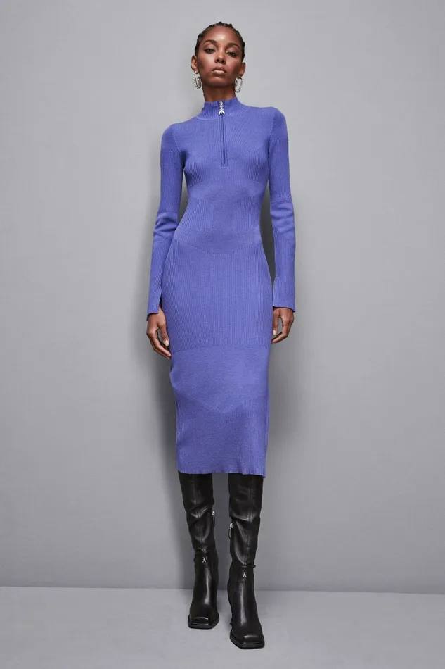 Patrizia Pepe Dresses Ribbed Wool Midi Dress Blue 8211 Women