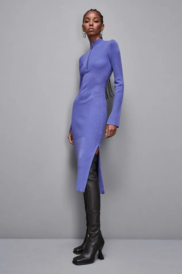 Patrizia Pepe Dresses Ribbed Wool Midi Dress Blue 8211 Women