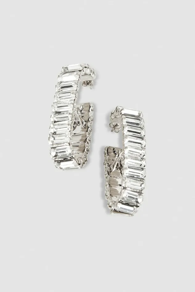Patrizia Pepe Earrings Open Hoop Earrings With Rhinestones Silver 8211 Women
