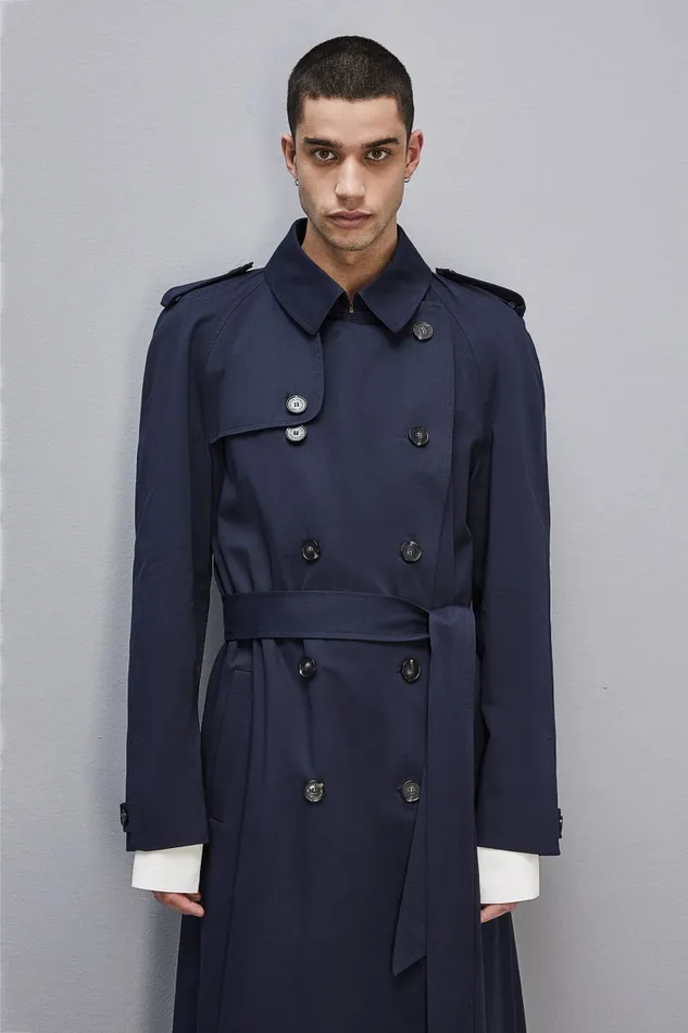 Patrizia Pepe Jackets DoubleBreasted Cotton Gabardine Trench Coat Blue 8211 Men