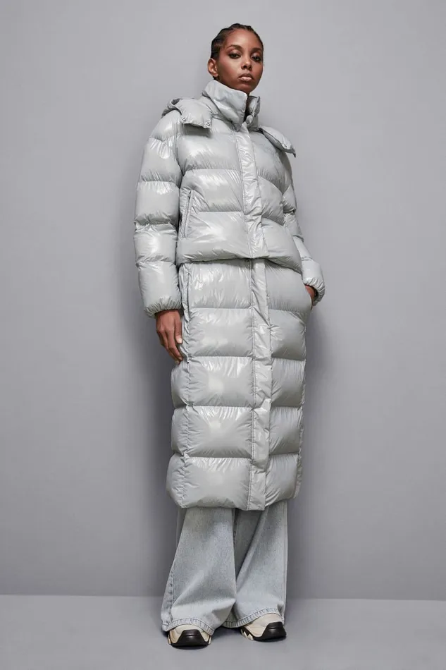 Patrizia Pepe Outerwear Shiny Nylon Long Down Jacket Grey 8211 Women