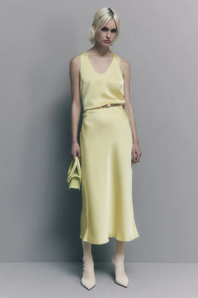 Patrizia Pepe Skirts Shiny Satin Midi Skirt Yellow 8211 Women