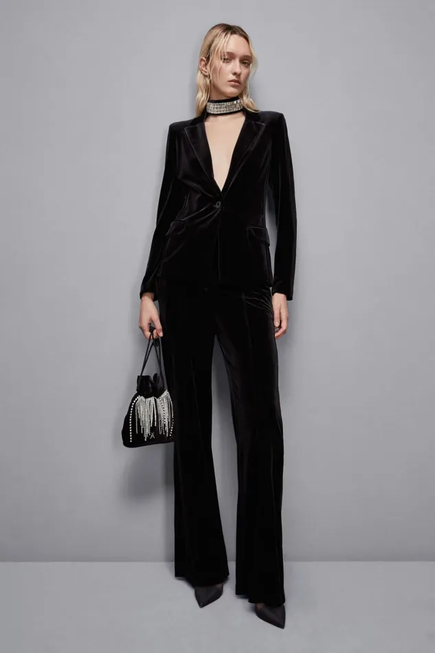 Patrizia Pepe Tailleur Essential Velvet Palazzo Pants Black 8211 Women