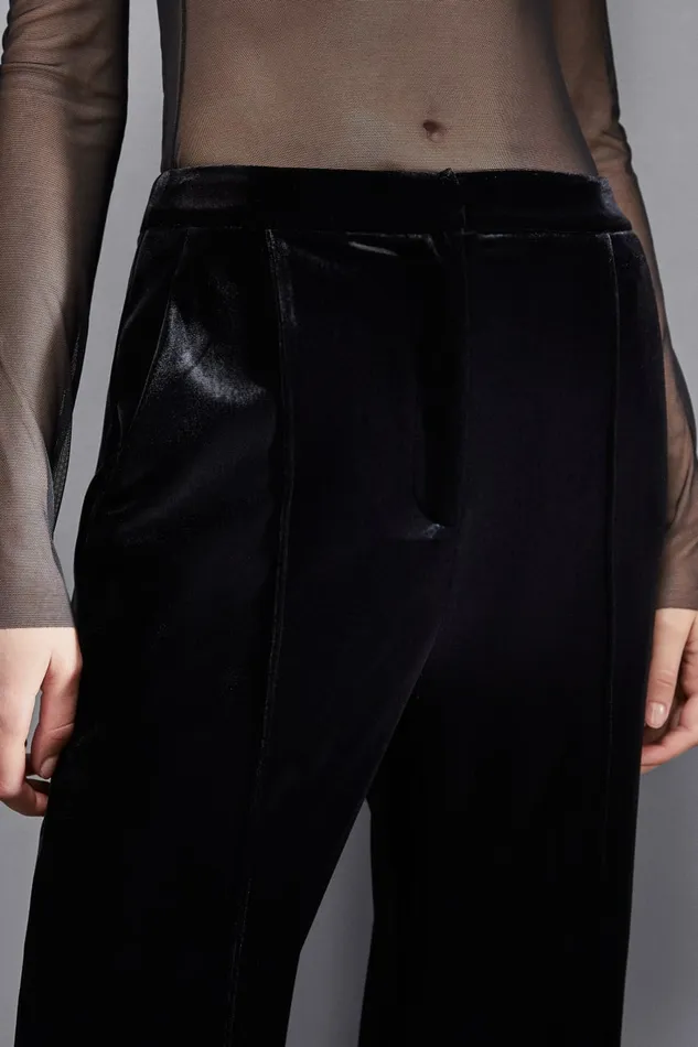 Patrizia Pepe Tailleur Essential Velvet Palazzo Pants Black 8211 Women