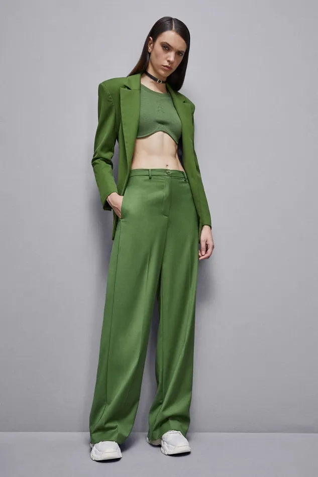 Patrizia Pepe Tailleur Flannel Pants With Pleats Green 8211 Women