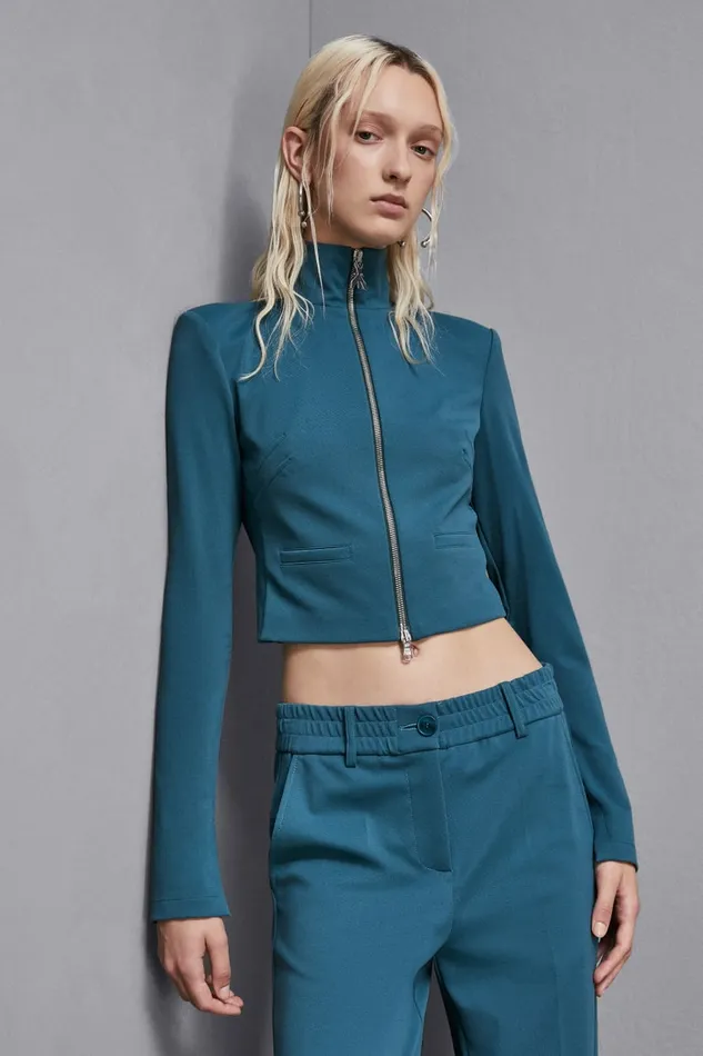 Patrizia Pepe Tailleur HighNeck Cropped Jacket Green 8211 Women