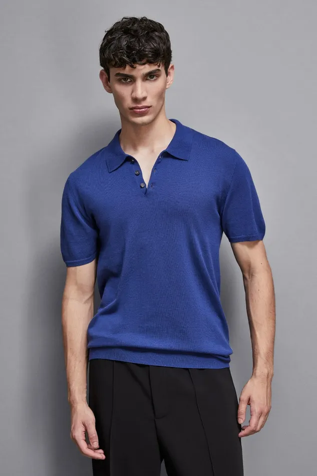 Patrizia Pepe Tops and Shirts Knitted Polo Shirt Blue 8211 Men