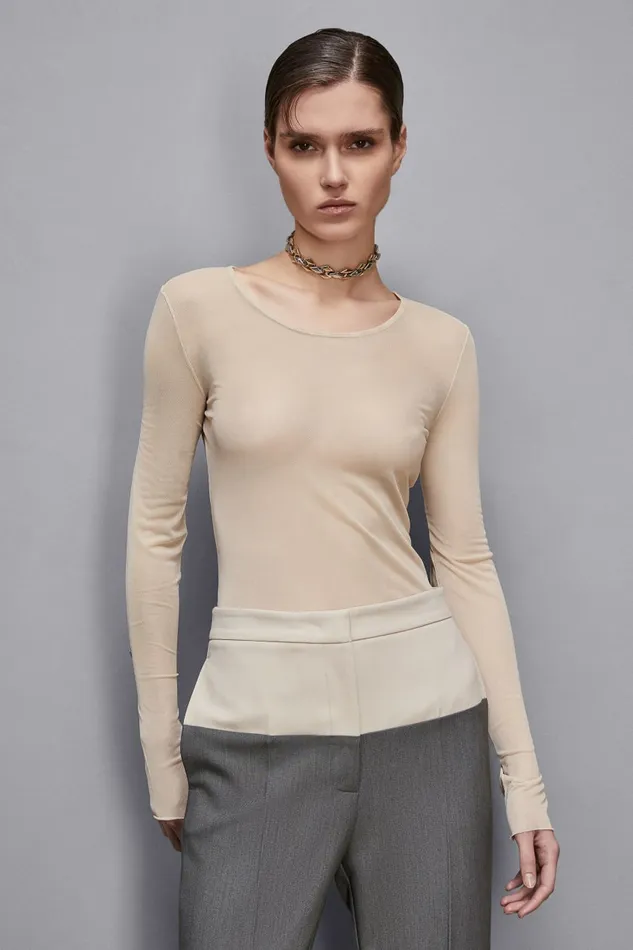 Patrizia Pepe Tops Essential Tulle Top Beige 8211 Women
