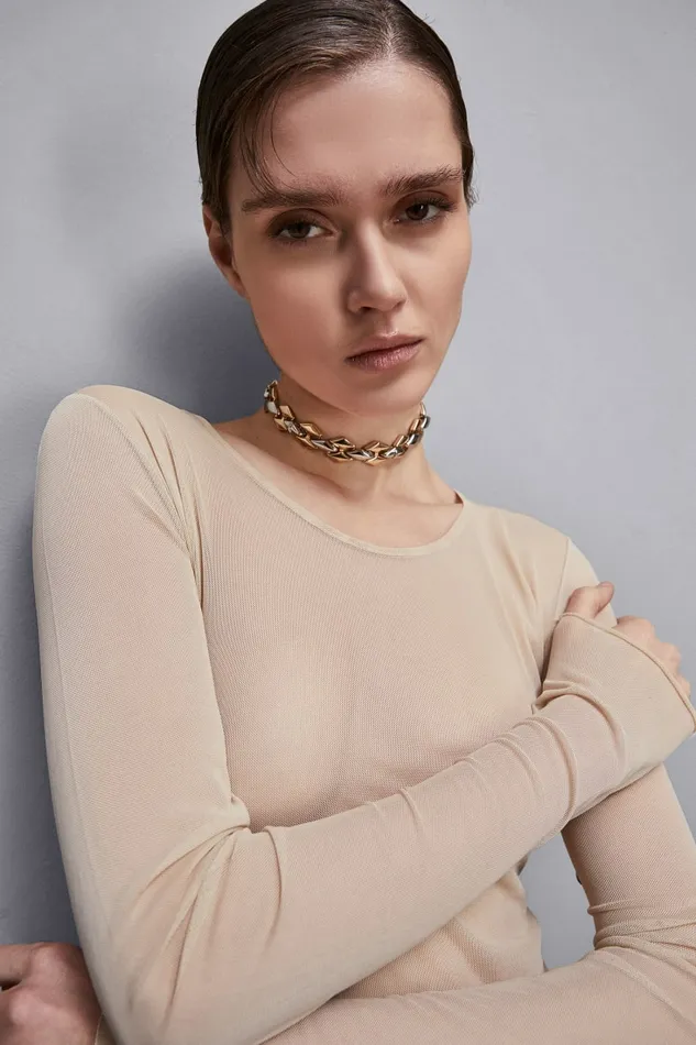 Patrizia Pepe Tops Essential Tulle Top Beige 8211 Women