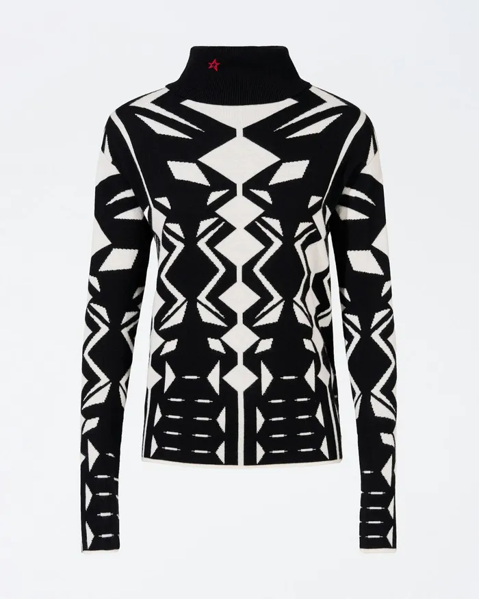 Perfect Moment Geo Merino Wool Turtleneck White and Black Women Tops
