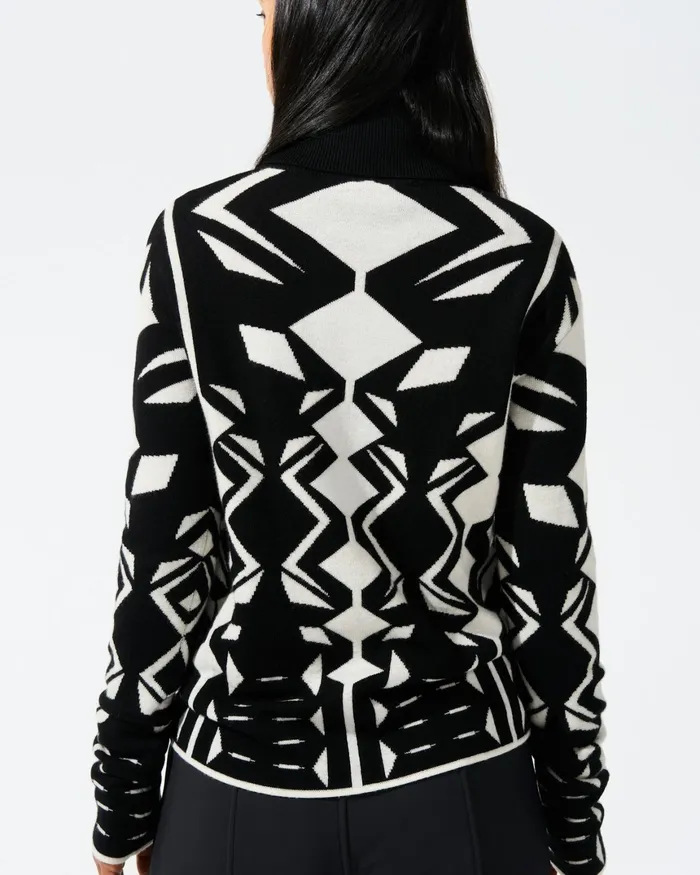 Perfect Moment Geo Merino Wool Turtleneck White and Black Women Tops