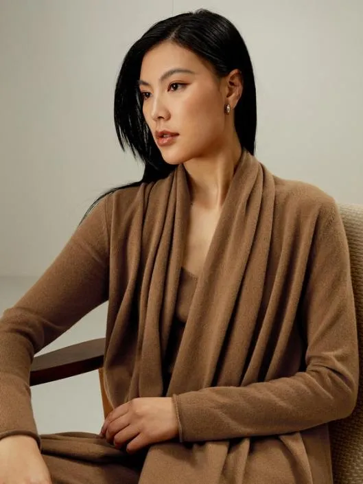 Pure Cashmere Pile Collar Relaxed Fit Cardigan Women Lilysilk Knitwear