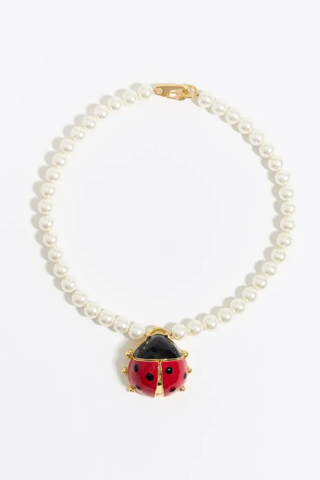 Red Ladybug Pearl Necklace Red Women Bimba Y Lola Jewelry