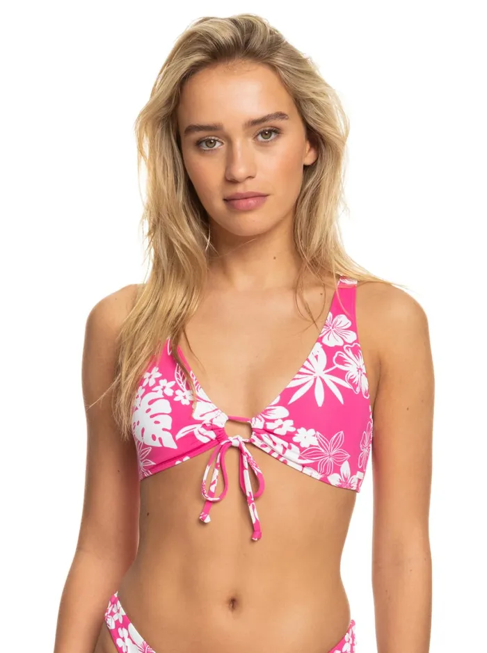 Roxy Bikinis Printed Beach Classics Elongated Bikini Top Shocking Pink Hello Aloha 8211 Women
