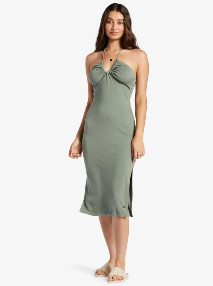 Roxy Dresses Late Sunset Halter Midi Dress Agave Green 8211 Women