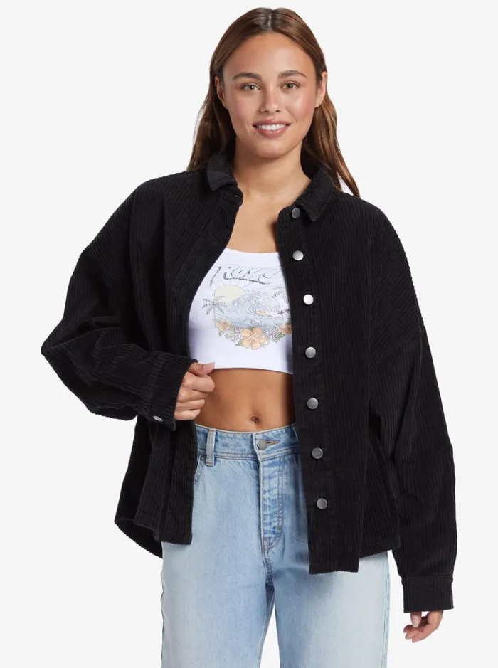 Roxy Jackets Kick Back Washed Corduroy Long Sleeve Shirt Anthracite 8211 Women