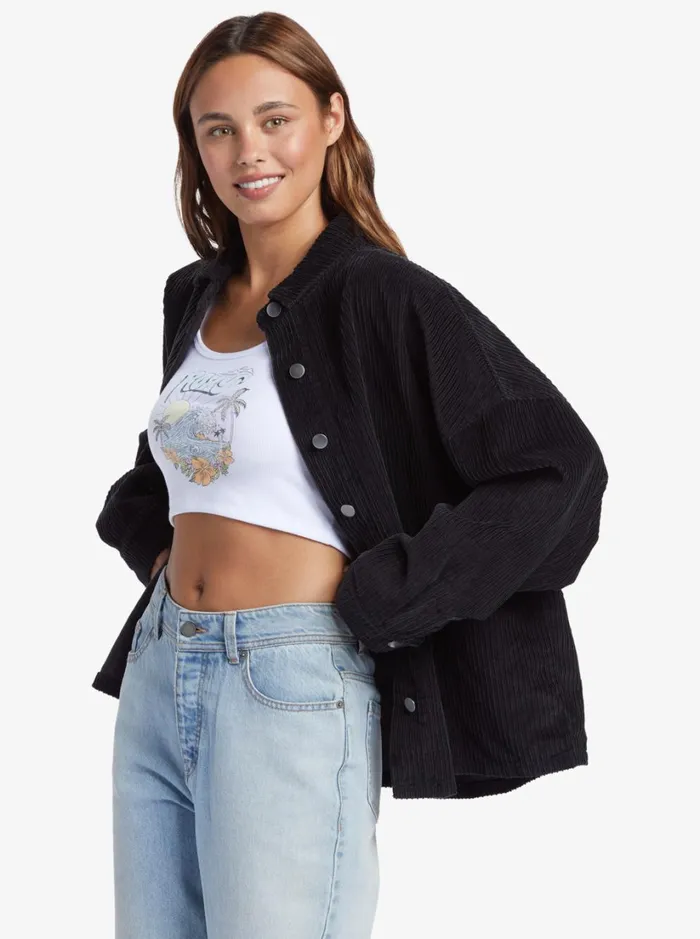 Roxy Jackets Kick Back Washed Corduroy Long Sleeve Shirt Anthracite 8211 Women