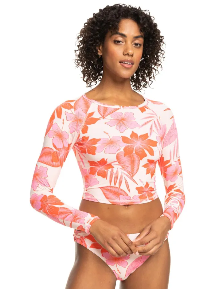 Roxy Rashguards Crop Top Cropped Long Sleeve Rashguard Pale Dogwood Lhibiscus 8211 Women Roxy Rashguards Crop Top Cropped Long Sleeve Rashguard Pale Dogwood Lhibiscus 8211 Women