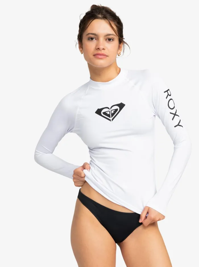 Roxy Rashguards Whole Hearted Long Sleeve UPF 50 Rashguard Bright White 8211 Women Roxy Rashguards Whole Hearted Long Sleeve UPF 50 Rashguard Bright White 8211 Women