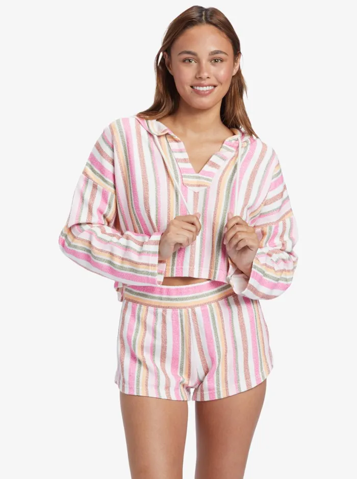 Roxy Sweaters Drop A Wave Poncho Hoodie Shocking Pink Tulum Stripe 8211 Women