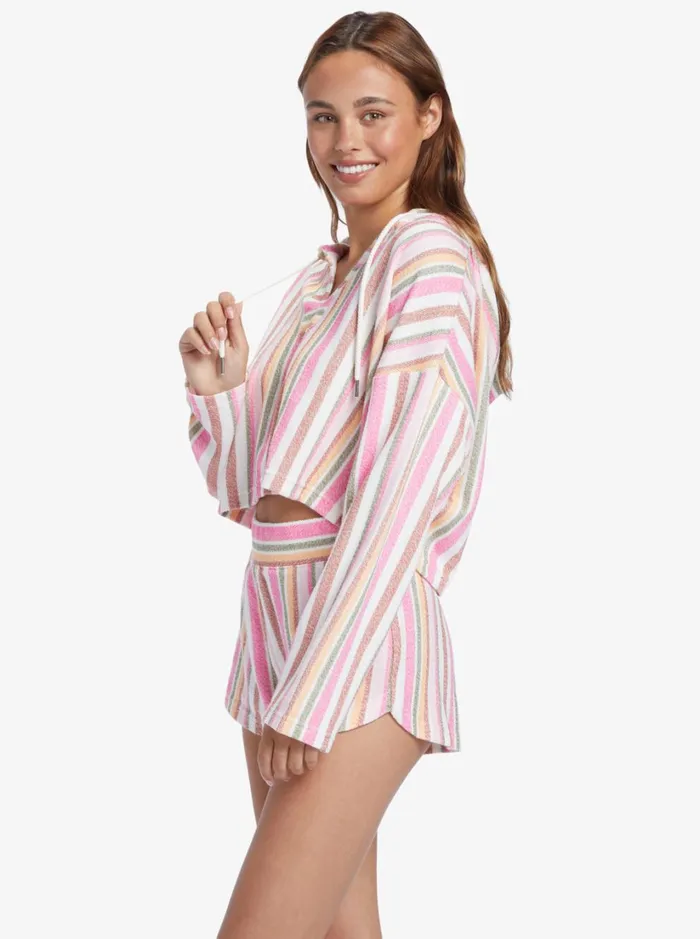 Roxy Sweaters Drop A Wave Poncho Hoodie Shocking Pink Tulum Stripe 8211 Women