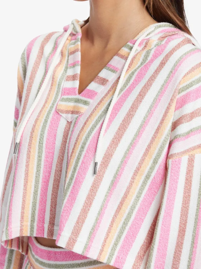 Roxy Sweaters Drop A Wave Poncho Hoodie Shocking Pink Tulum Stripe 8211 Women