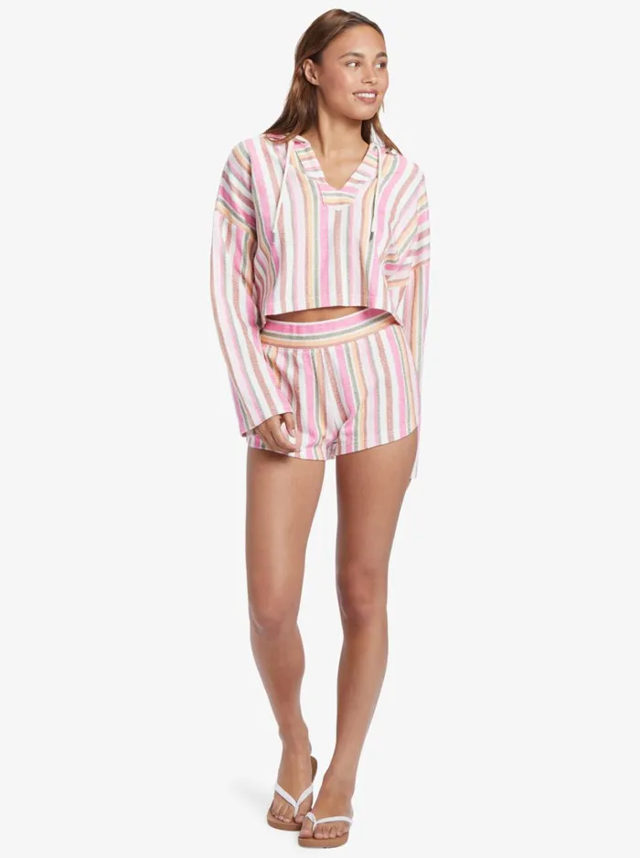 Roxy Sweaters Drop A Wave Poncho Hoodie Shocking Pink Tulum Stripe 8211 Women